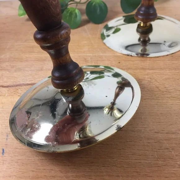 Retro Turned Wood and Metal Pair Candle Holders Votive Tall - Picture 9 of 10